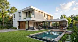 Casa Minimalista de Diseño con Piscina y Galería