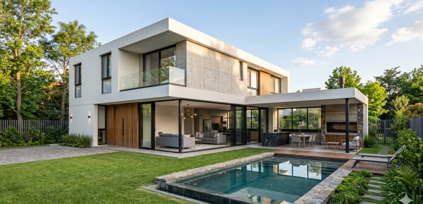 Casa Minimalista de Diseño con Piscina y Galería